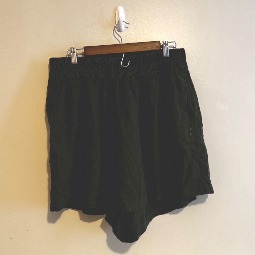 Ava & Viv Women's Plus 1X Dark Green Linen Blend Elastic Waist Pull On Shorts
